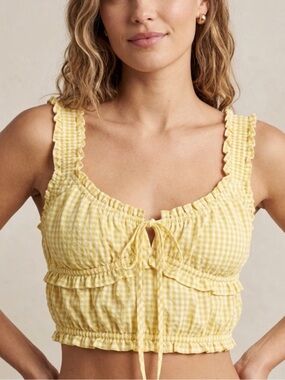 Zara Yellow Gingham Smocked Crop Top